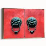 Framed canvas wall art depicting the Shanghai skyline in muted gold and black tones, ideal for bedroom decor.