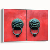 Vintage poster art of Shanghai skyline in vibrant colors on a framed canvas, ideal for living room decor.