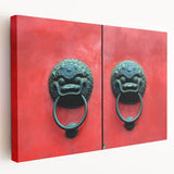 Large canvas print of Shanghai skyline in muted gray and blue tones, suitable for kitchen wall art.