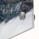 Large abstract wall art print featuring a Tibetan landscape in muted earth tones on acrylic glass.