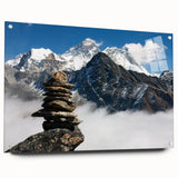 Large abstract wall art depicting a Tibetan landscape in muted earth tones on acrylic glass.