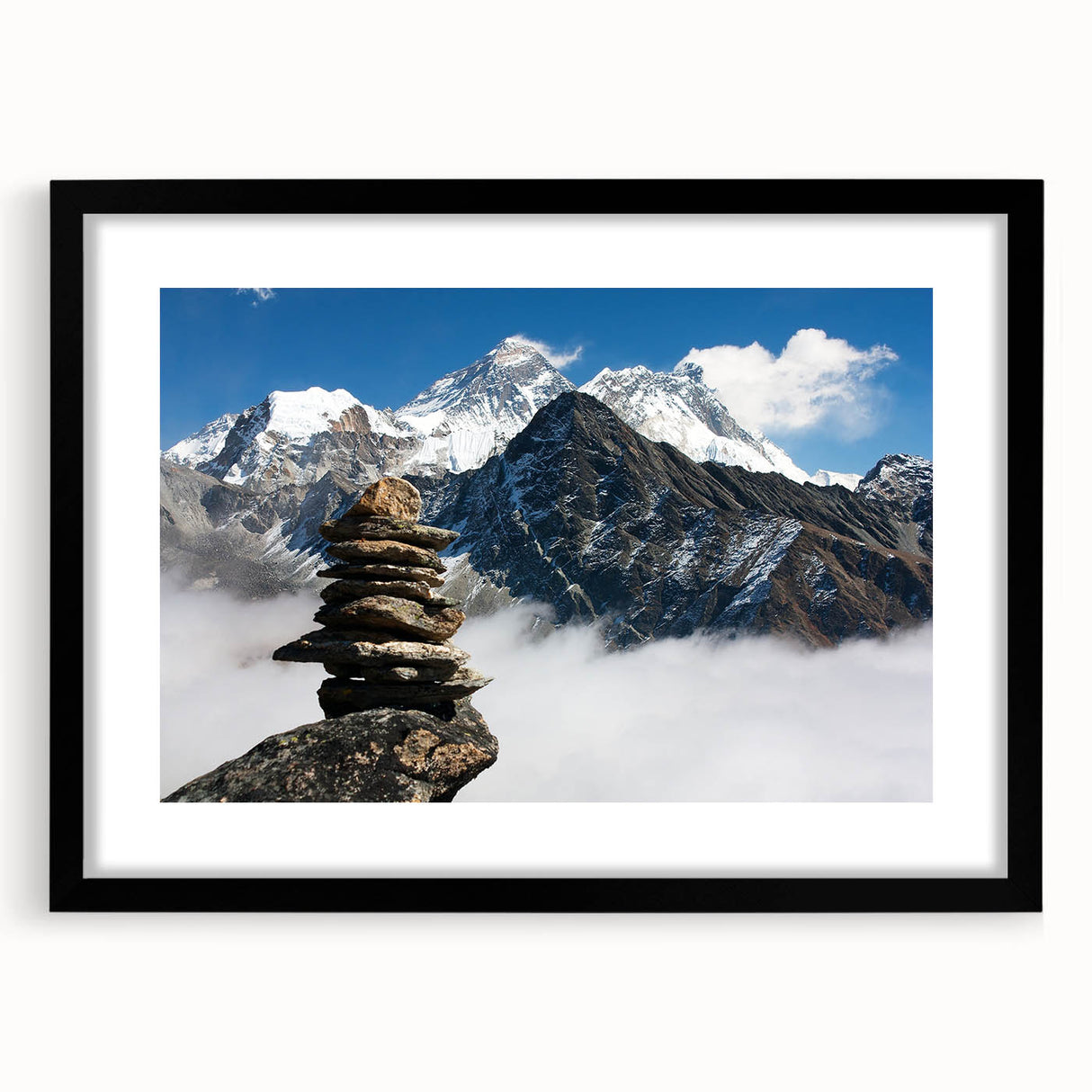 Colorful abstract art print of a Tibetan landscape in vibrant hues on a large framed canvas, ideal for living room decor.