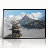 Large abstract wall art depicting a Tibetan landscape in muted earth tones on a framed acrylic.