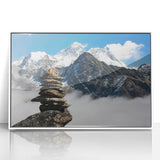 Framed acrylic print of a Tibetan landscape in muted earth tones, suitable for modern art wall decor.