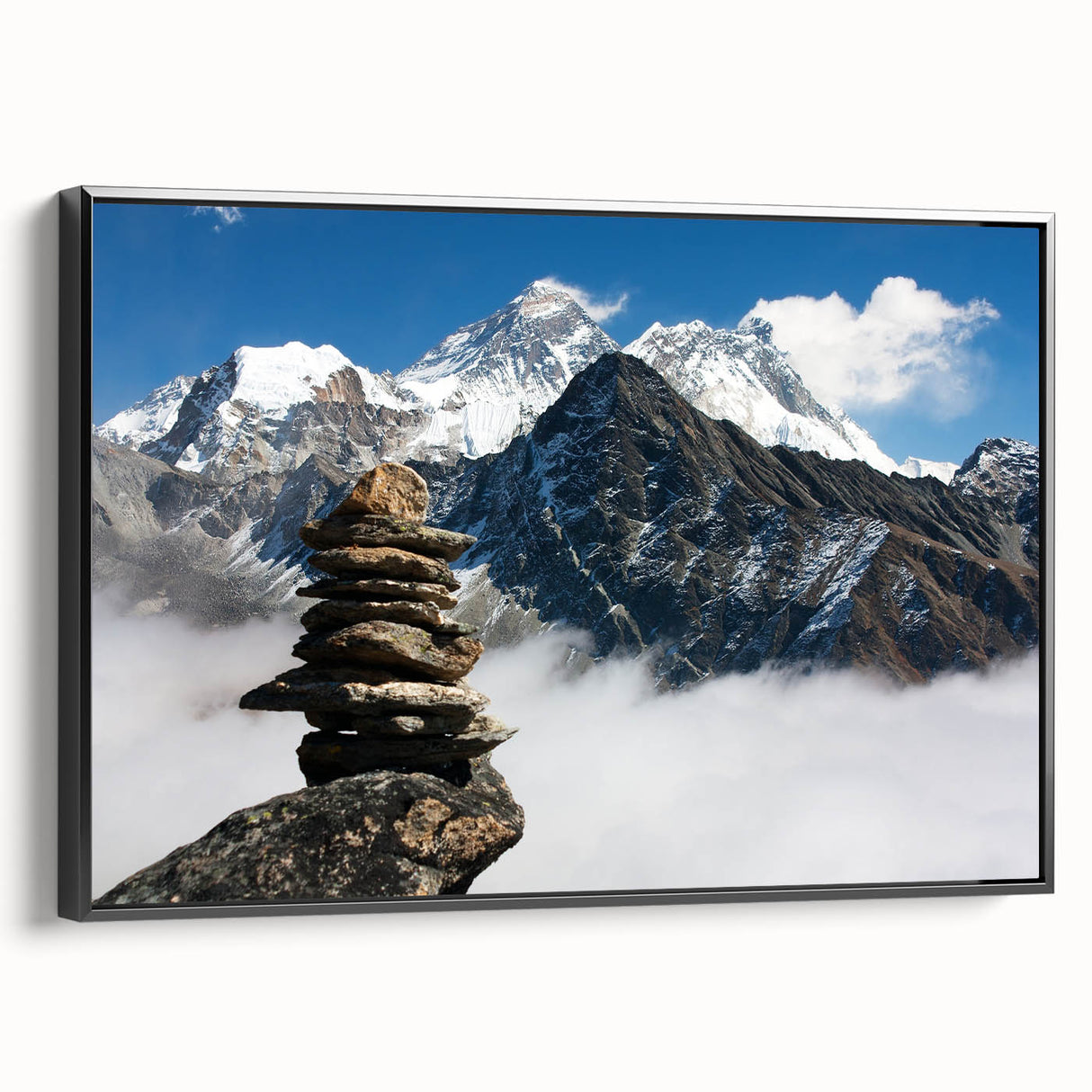 Black and white landscape art painting of Tibet, framed canvas, ideal for bedroom wall decor.