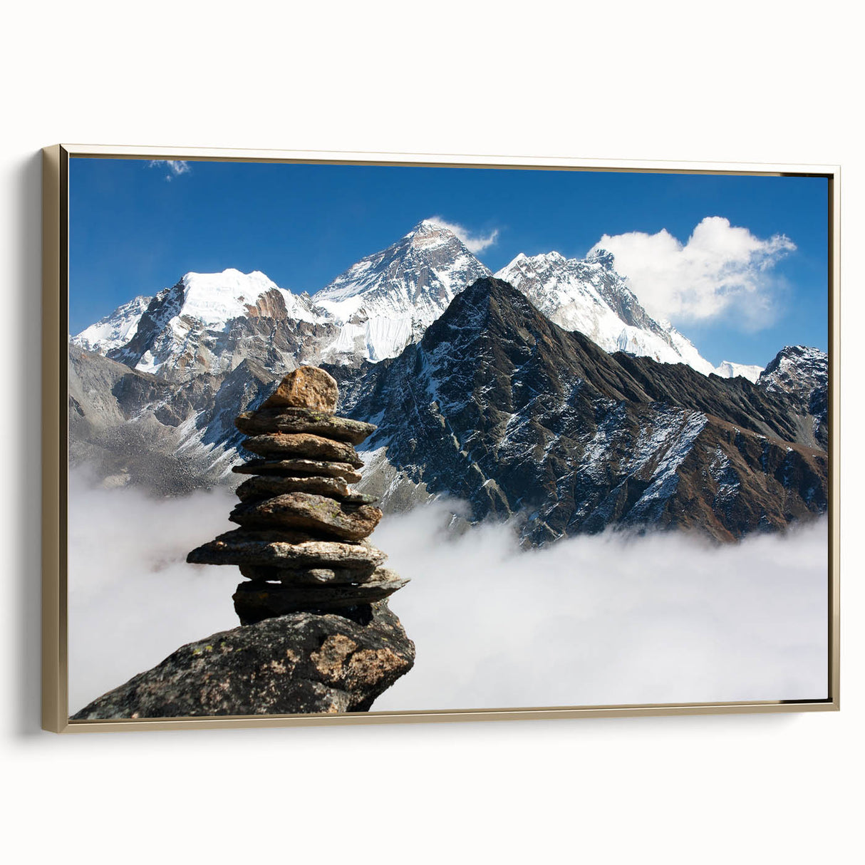 Framed canvas of a vintage-style Tibetan landscape in muted gold and black tones, ideal for bedroom wall art.