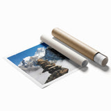 Extra large rolled print of a Tibetan landscape in muted earth tones, ideal for classy bathroom wall art.