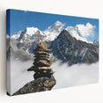 Landscape painting of Tibet mountains on large stretched canvas, featuring muted earth tones, ideal for kitchen wall art.