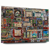 Large abstract wall art of Asian scenery in muted earth tones on acrylic glass, suited for bedroom or dining room decor.