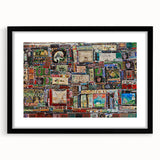 Extra large framed abstract art print depicting a colorful, textured Georgian landscape, ideal for living room decor.