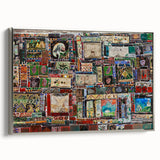 Landscape art painting of a Georgian scenery on a framed canvas, featuring vibrant colors with a vintage poster style.