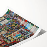 Extra large wall art featuring line art flowers in muted earth tones on a rolled canvas.