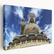 Panoramic view of the Hong Kong skyline on a large stretched canvas, featuring vibrant twilight hues.