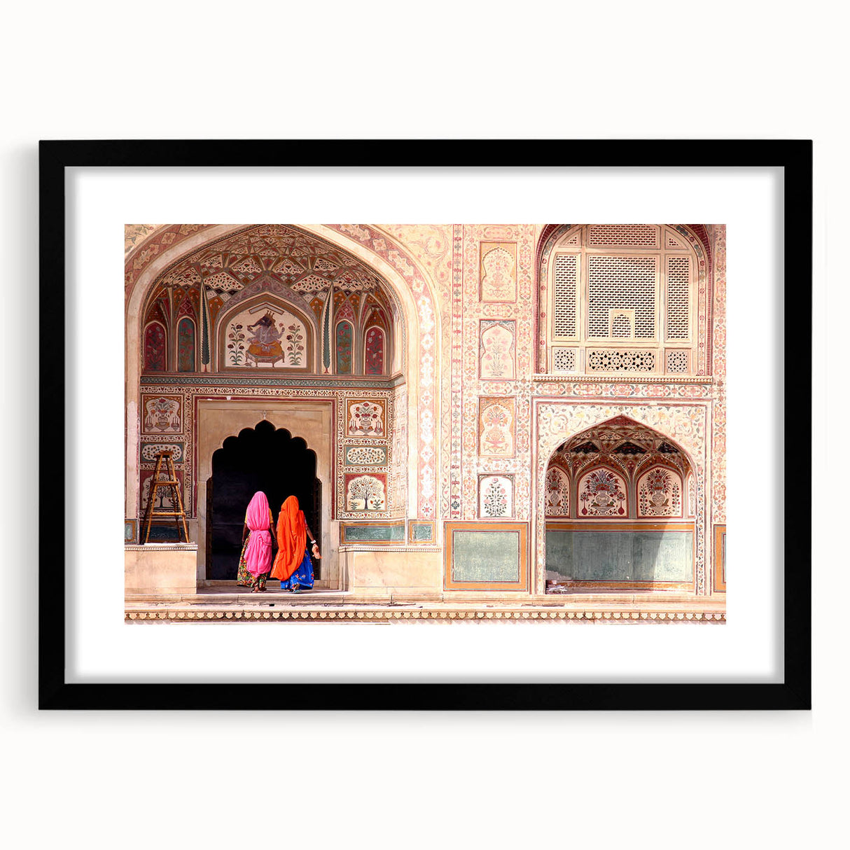 Extra large abstract art print featuring a colorful, textured depiction of an Indian landscape on a framed canvas.