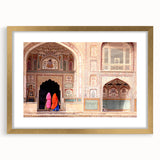 Extra large abstract art print featuring textured scenery of India in muted gold tones, framed with mat.