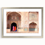 Textured abstract art print of an Asian landscape in muted earth tones on a framed canvas, suitable for bedroom decor.