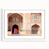 Abstract art print of a stylized Indian landscape in earthy tones on a framed white mat, suitable for dining room decor.