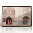 Large abstract wall art depicting an Indian scenery in muted earth tones on a framed acrylic.