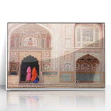 Acrylic print of a serene Indian landscape in soft pastel shades, framed in white, suitable for modern art wall decor.