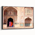 Black and white wall art of a vintage Indian landscape on framed canvas, suitable for bedroom decor.
