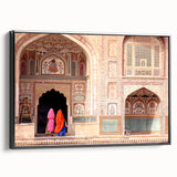 Black and white wall art of a vintage Indian landscape on framed canvas, suitable for bedroom decor.