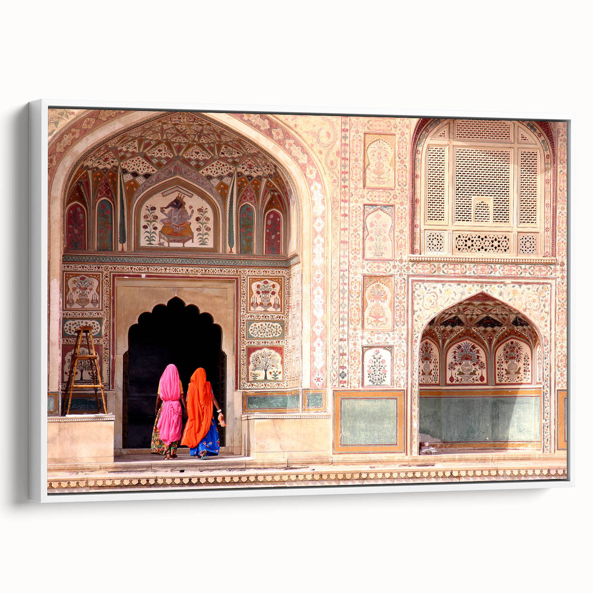 Extra large framed canvas of vintage poster art featuring colorful Indian scenery, ideal for living room decor.