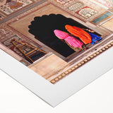 Art deco poster of an Indian scenery in vibrant hues on rolled canvas, suitable for dining room wall art.