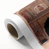 Art deco poster of a serene Indian landscape in muted earth tones on rolled canvas, ideal for nursery wall art.