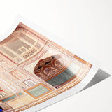 Extra large rolled print depicting line art flowers in muted earth tones, ideal for large living room wall decor.