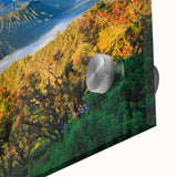 Large abstract wall art depicting a vibrant Indonesian landscape on acrylic glass, ideal for dining room ambiance.