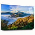 Acrylic print of an Indonesian landscape in muted earth tones, ideal for dining room decor.