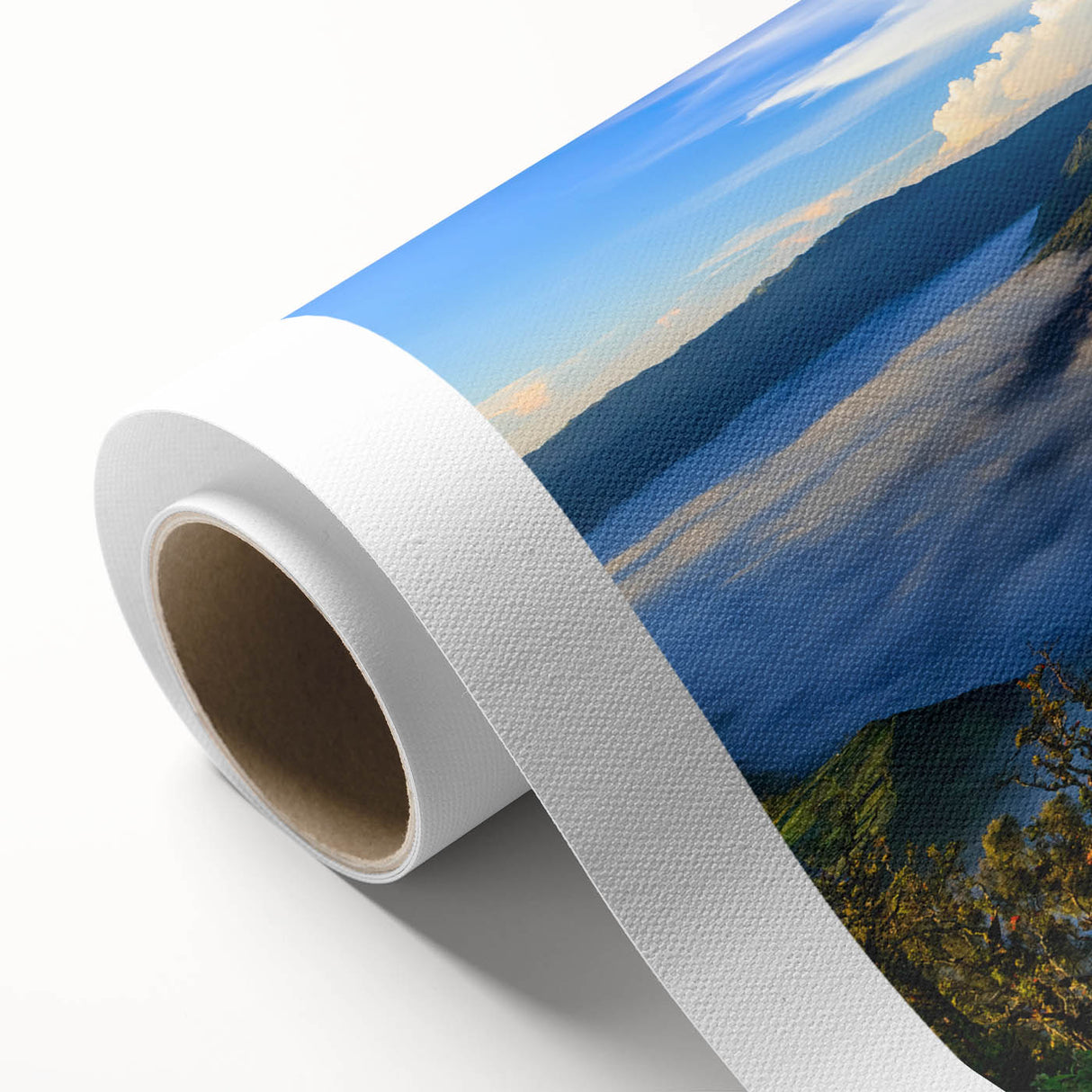 Art deco poster of an Indonesian landscape in pastel colors on rolled canvas, ideal for nursery wall art.