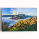 Black and white photograph of Indonesian landscape on large stretched canvas, ideal for kitchen wall art.