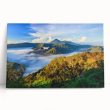 Black and white photograph of an Indonesian landscape on stretched canvas.
