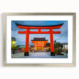 Textured abstract art print depicting a serene Kyoto landscape in soft pastel shades, framed in silver.