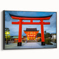 Black and white landscape art painting of Kyoto on framed canvas, ideal for bedroom wall decor.