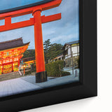 Extra large framed canvas featuring a textured, colorful depiction of Kyoto with prominent black elements.