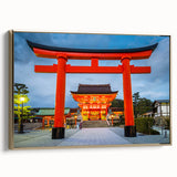 Framed canvas wall art depicting a vintage-style Japanese landscape in Kyoto with muted gold and black tones.