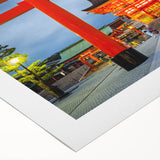 Art deco poster featuring a serene Kyoto landscape in soft pastel shades on rolled canvas, ideal for dining room decor.