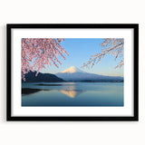 Extra large framed print of abstract Mount Fuji in vibrant colors, ideal for living room decor.
