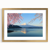 Extra large wall art featuring an abstract depiction of Mount Fuji in textured blues and grays, framed in gold.