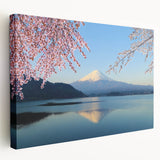 Mount Fuji depicted in soft pastel colors on a large stretched canvas, suitable for kitchen wall art.