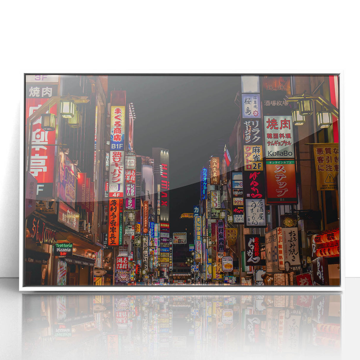 Art deco poster depicting Tokyo skyline in monochrome shades on framed acrylic, suitable for modern art wall decor.