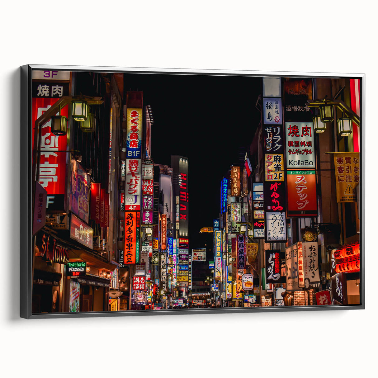 Black and white framed canvas of Tokyo landscape in vintage poster style, ideal for bedroom wall decor.