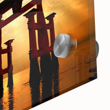 Large abstract acrylic print of a Japanese scenery in muted earth tones, suitable for dining room art.