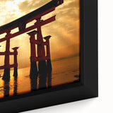 Extra large framed canvas featuring a textured black wall art of a colorful Asian scenery, ideal for living room decor.