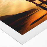 Art deco poster of a Japanese landscape in muted earth tones on rolled canvas, ideal for dining room decor.