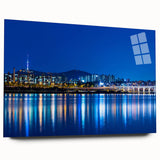 Acrylic print of a large abstract depiction of Seoul's skyline in muted gray tones, ideal for bedroom or dining room art.