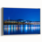 Landscape art painting of Seoul featuring vibrant colors on a framed canvas.