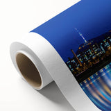 Art deco poster of Seoul skyline in pastel shades on rolled canvas, suitable as nursery wall art or in a dining room.